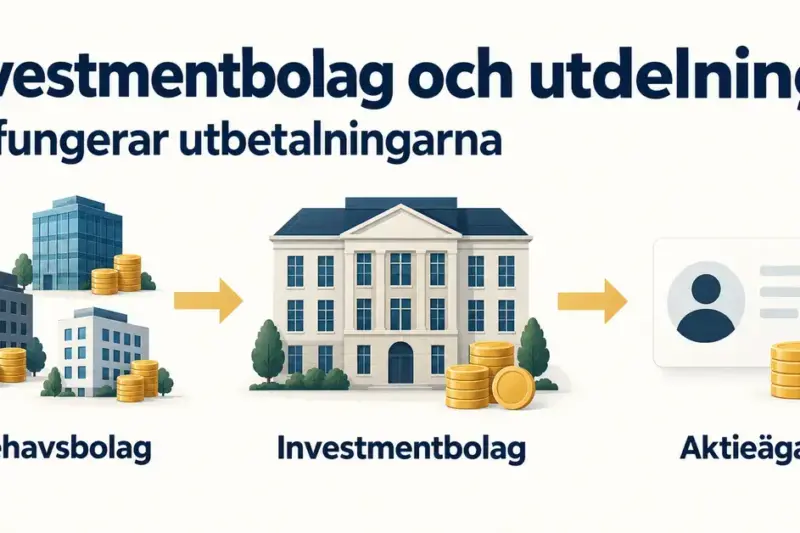 Illustration som visar hur utdelningar går från innehavsbolag via ett investmentbolag till aktieägaren.