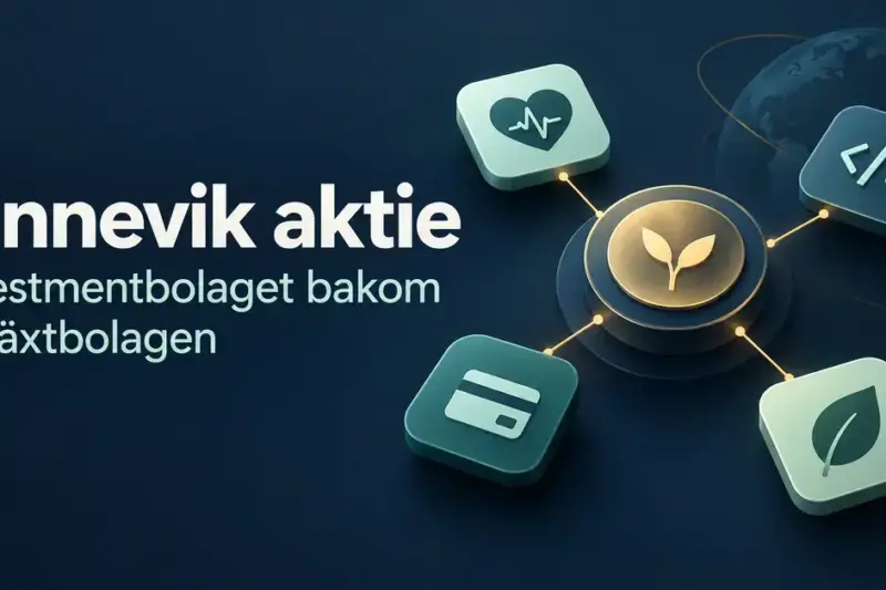 Illustration av Kinnevik som investmentbolag med sammankopplade symboler för digital hälsa, mjukvara, fintech och klimatteknik.