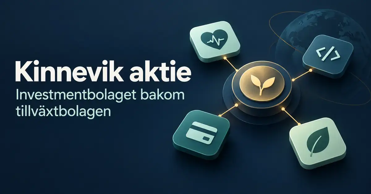 Illustration av Kinnevik som investmentbolag med sammankopplade symboler för digital hälsa, mjukvara, fintech och klimatteknik.